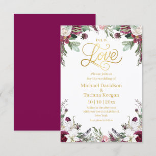 Autumn Floral Faux Gold Foil Elegant Wedding Invitation