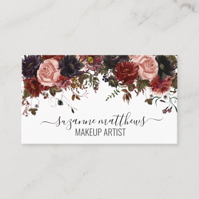 Autumn Floral Flower Rose Watercolor  Business Card (Front)