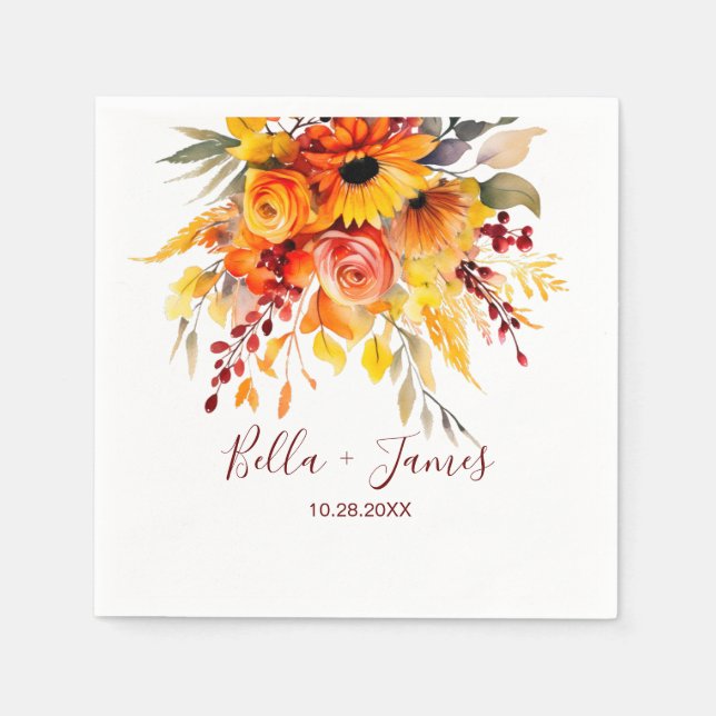 Autumn Floral Foliage Wedding Napkin (Front)