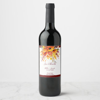 Autumn Floral Foliage Wedding Wine Labels