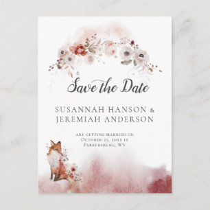 Autumn Floral Fox Save The Date   Announcement Postcard