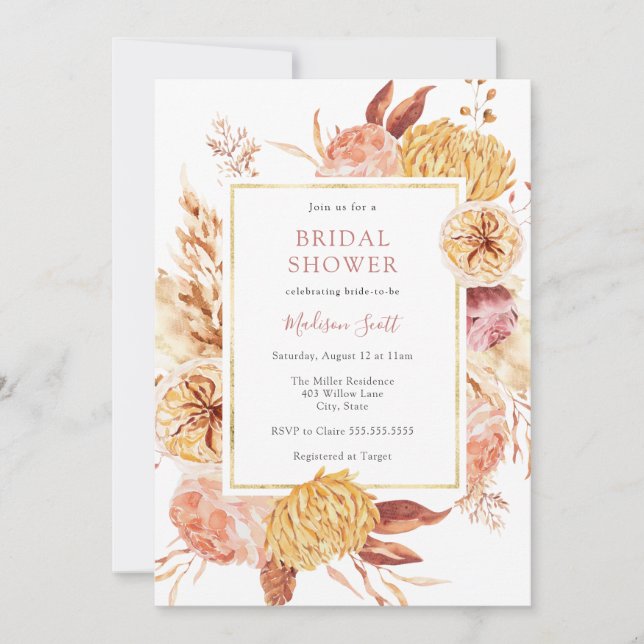 Autumn Floral Frame Bridal Shower Invitation (Front)