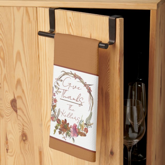 Autumn floral frame custom personalised tea towel (Thirds Fold)