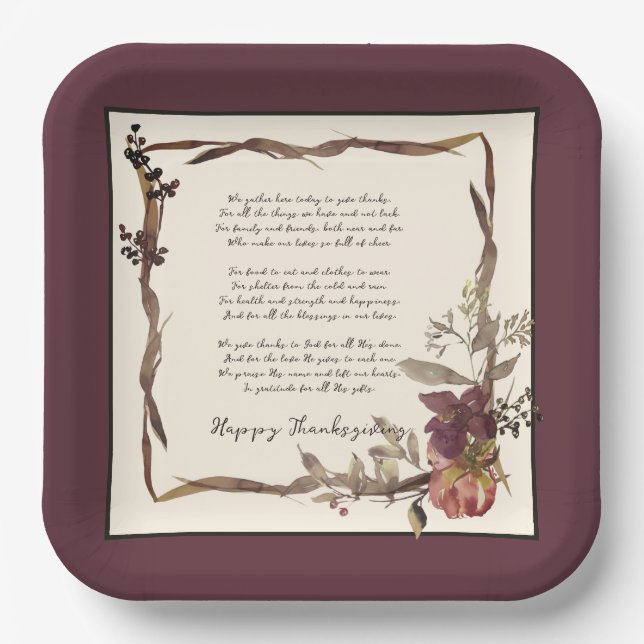 Autumn floral frame with text   paper plate (Front)