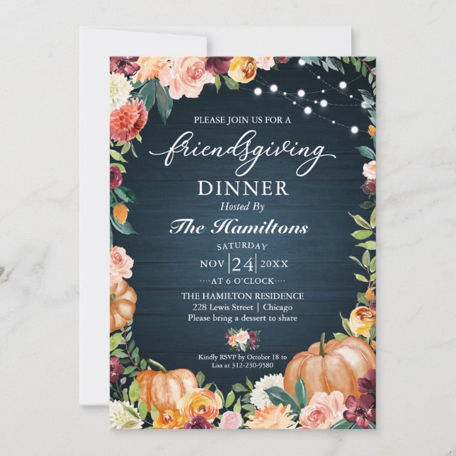 Autumn Floral Friendsgiving Dinner Invitation (Front)