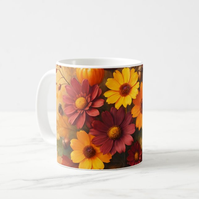 Autumn Floral Fusion Coffee Mug (Front Left)