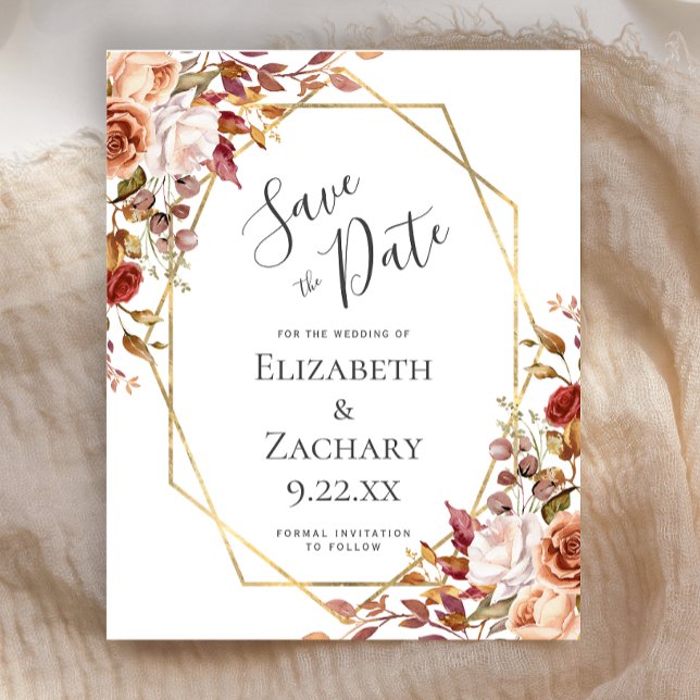 Autumn Floral Geometric Fall Wedding Save the Date (Creator Uploaded)
