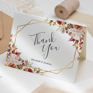 Autumn Floral Geometric Fall Wedding Thank You Card