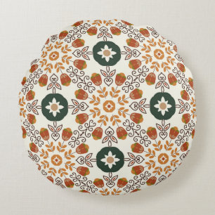 Autumn Floral Geometric, Vintage Seamless. Round Cushion
