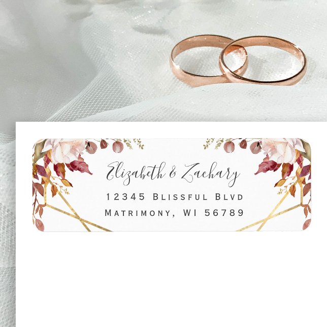 Autumn Floral Gold Fall Wedding Return Address (Creator Uploaded)