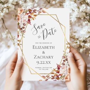 Autumn Floral Gold Fall Wedding Save the Date