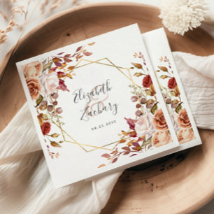 Autumn Floral Gold Geometric Fall Wedding Napkin