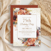 Autumn Floral Gold Glitter 75th Birthday