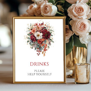 Autumn Floral Greenery Drinks Wedding 8x10 Sign
