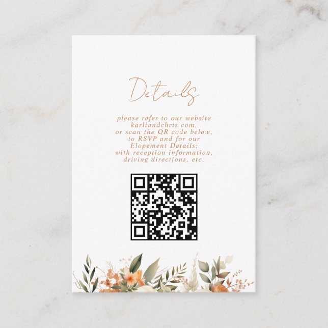 Autumn Floral & Greenery Elopement Reception Enclosure Card (Front)