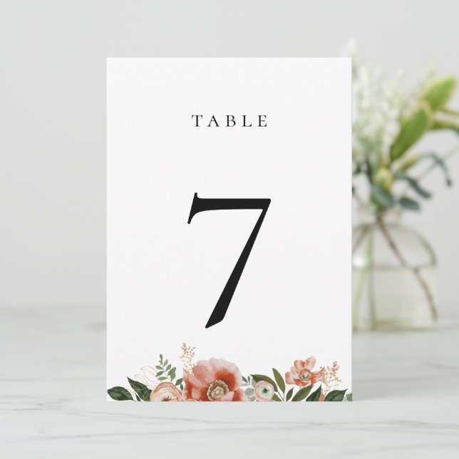 Autumn Floral Greenery Table Number Card (Standing Front)