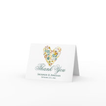 Autumn Floral Heart Fall Wedding Thank You Cards