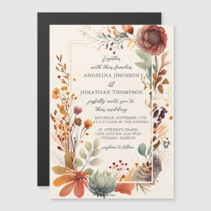 Autumn Floral Ivory Boho Fall Cream Wedding Magnetic Invitation
