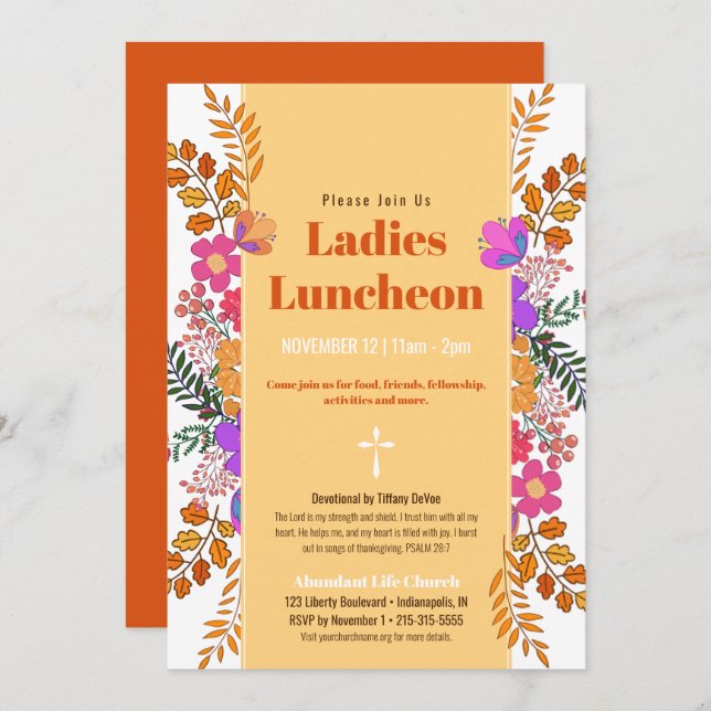 Autumn Floral Ladies Church Luncheon In Invitation (Front/Back)