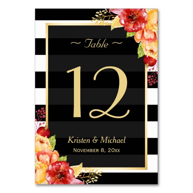 Autumn Floral Leaves Fall Wedding Table Number (Front)