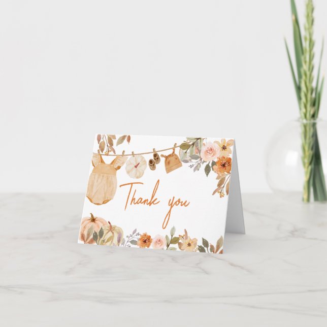 Autumn Floral Little Pumpkin Baby Shower Thank You Card (Front)