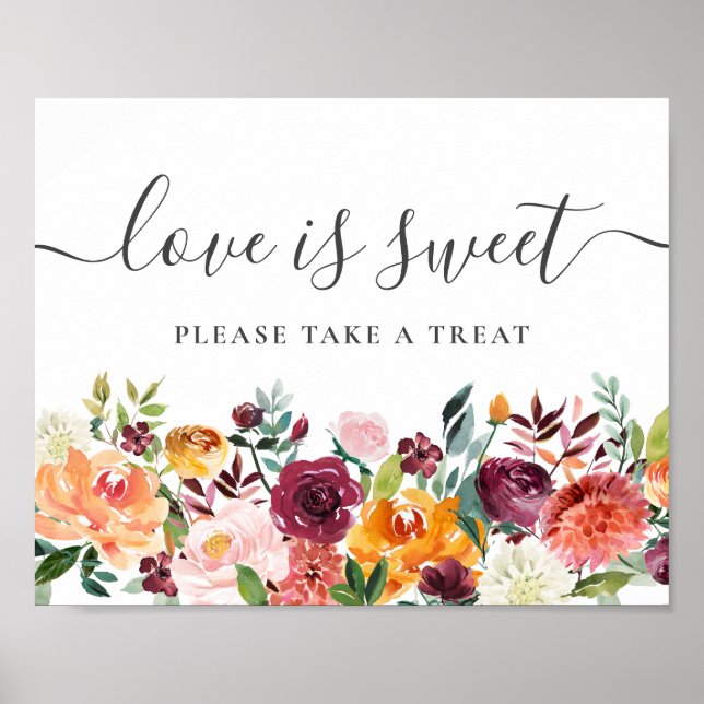 Autumn Floral Love Is Sweet Dessert Bar Sign (Front)
