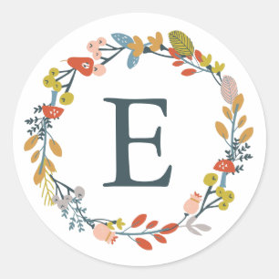Autumn Floral Monogram Classic Round Sticker