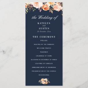 autumn floral navy blue wedding program programme