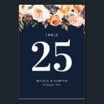 autumn floral navy blue wedding Table number<br><div class="desc">A fall theme design with gold,  blush and burgundy flowers and navy blue colour. The text and colours on this card can be personalised.</div>