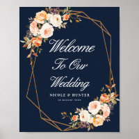 autumn floral navy blue wedding welcome sign