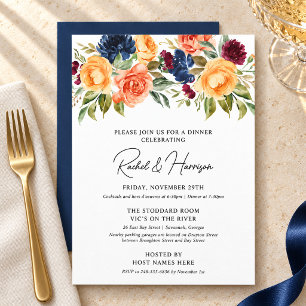 Autumn Floral Navy Wedding Rehearsal Dinner Invitation