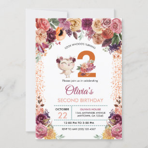Autumn Floral Owl Birthday Invitation