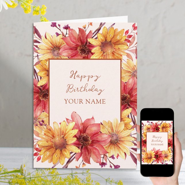 Autumn Floral Personalised Birthday Card (Creator Uploaded)