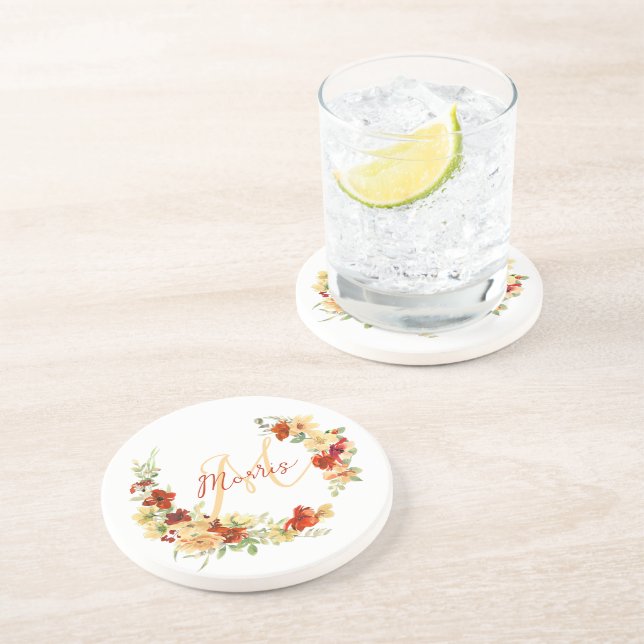 Autumn floral personalised  coaster (Side)