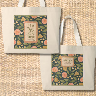 Autumn Floral Personalised One Page At A Time Large Tote Bag