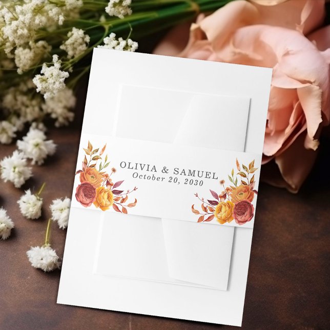Autumn Floral Personalised Wedding  Invitation Belly Band (Creator Uploaded)