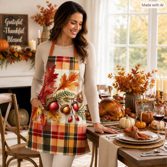 Autumn Floral & Plaid Fall Season  Apron (Creator Uploaded)