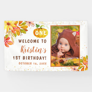 Autumn Floral Pumpkin 1st Birthday Welcome Photo Banner