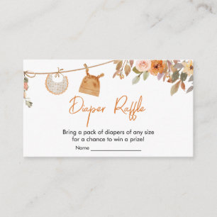 Autumn Floral Pumpkin Baby Shower Diaper Raffle Enclosure Card