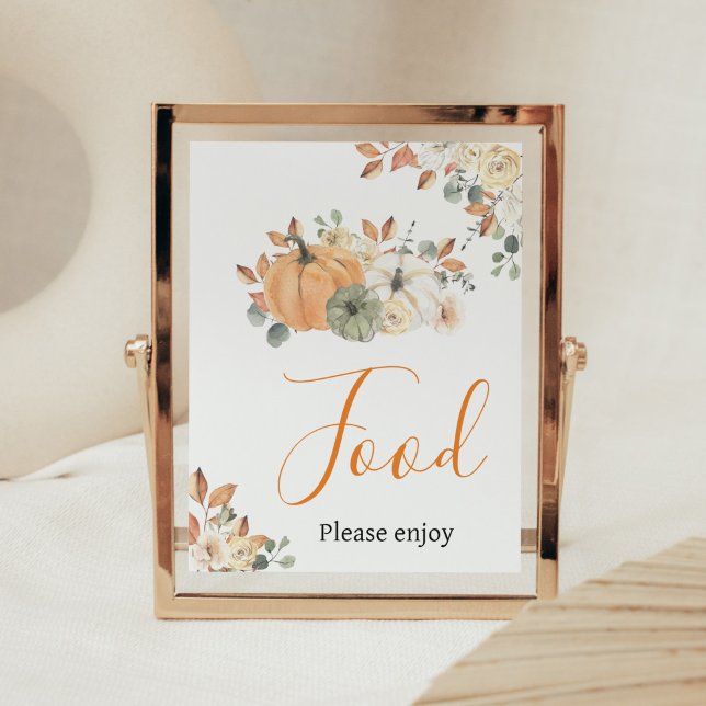 Autumn Floral Pumpkin Baby Shower Food Poster (Autumn Pumpkin Baby Shower Food Sign)