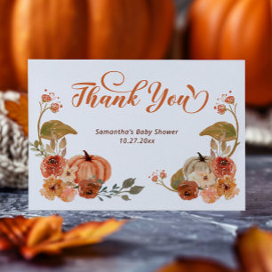 Autumn Floral Pumpkin Baby Shower Thank You Card