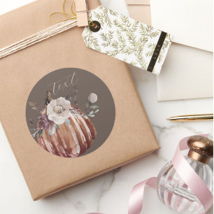 Autumn floral pumpkin brown, terracotta, plumb classic round sticker