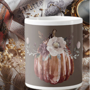 Autumn floral pumpkin brown, terracotta, plumb  large coffee mug