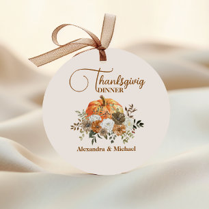 Autumn Floral Pumpkin Thanksgiving Dinner Classic Round Sticker