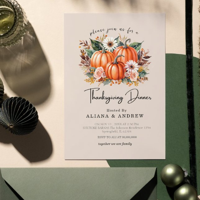 Autumn Floral Pumpkin Thanksgiving Dinner  Invitation (Creator Uploaded)