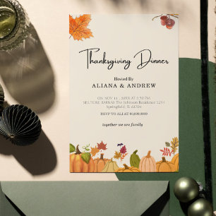 Autumn Floral Pumpkin Thanksgiving Dinner Invitation