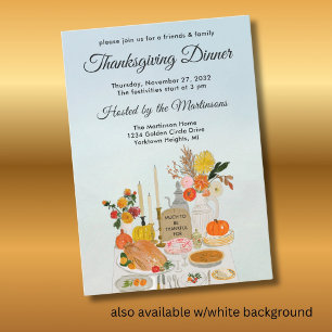 Autumn Floral Pumpkin Thanksgiving Dinner Invitation