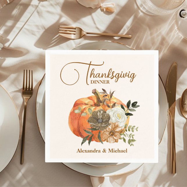 Autumn Floral Pumpkin Thanksgiving Dinner Napkin (Creator Uploaded)