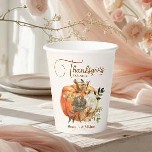 Autumn Floral Pumpkin Thanksgiving Dinner Paper Cups