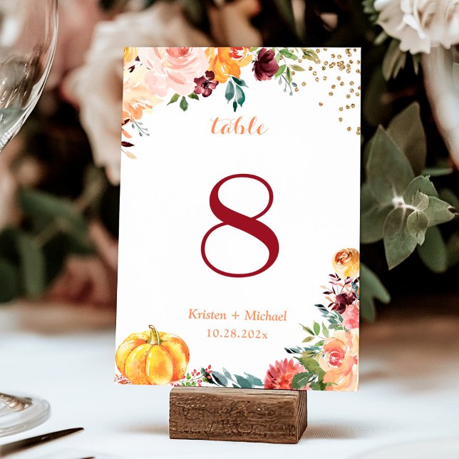 Autumn Floral Pumpkin Wedding Table Number (Creator Uploaded)